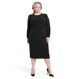 NWT Sergio Hudson Strong Shoulders MIDI Black Dress